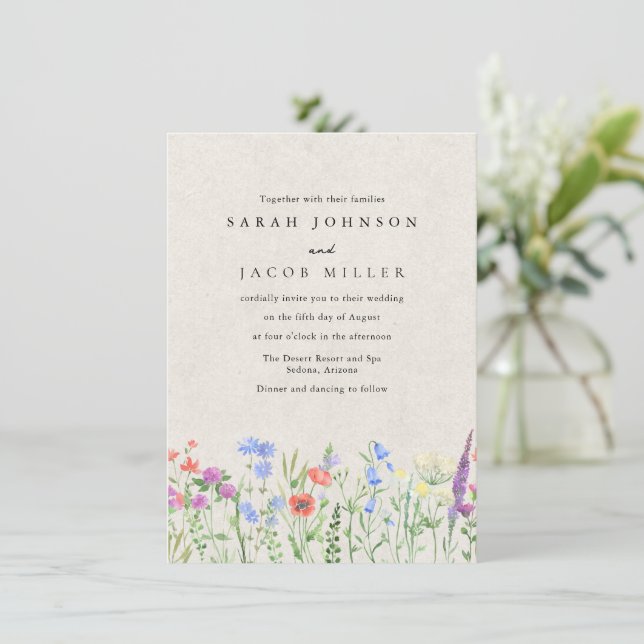 Invitación de Boda de Jardín Boho de Flor Silvestr (Anverso de pie)
