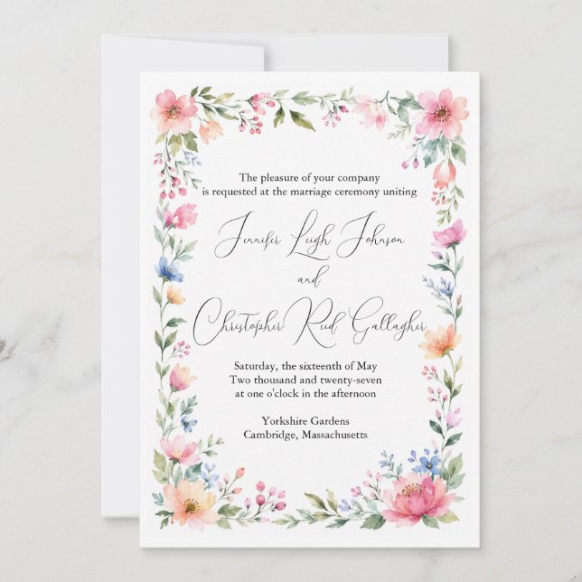 Invitación de boda de jardín con acuarela (Anverso)