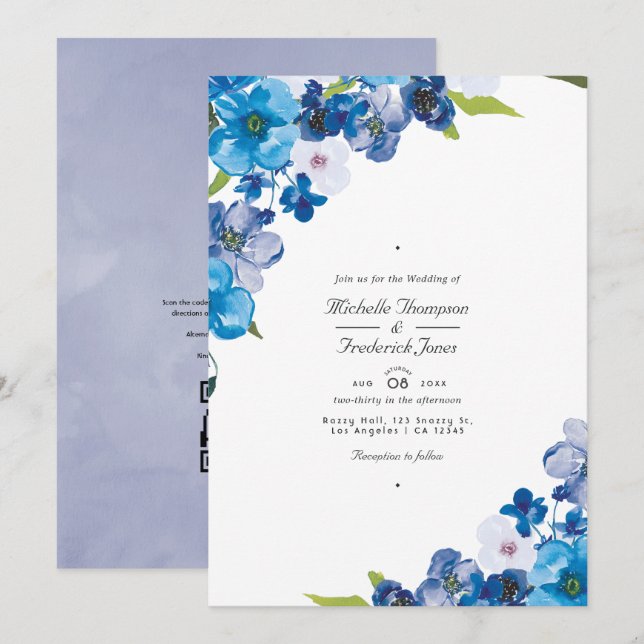 Invitación de boda de jardín con código QR para RS (Anverso / Reverso)