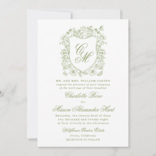 Invitación de boda de jardín con cresta de verde s