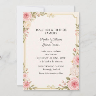 Invitación de boda de jardín con rosa dorado rubor