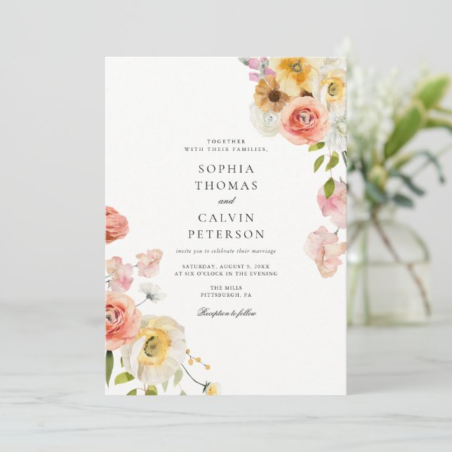 Invitación de boda de jardín con toque romántico (Anverso de pie)