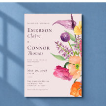 Invitación de boda de jardín de amapolas coloridas