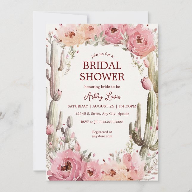 Invitación de Boda de Jardín de Cactus Rústico Boh (Anverso)