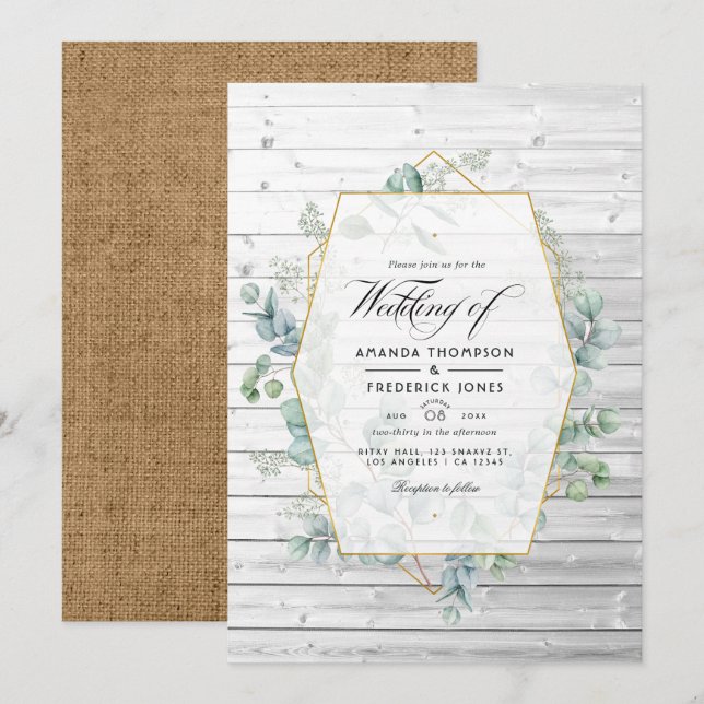 Invitación de Boda de Jardín de Eucalipto Geométri (Anverso / Reverso)