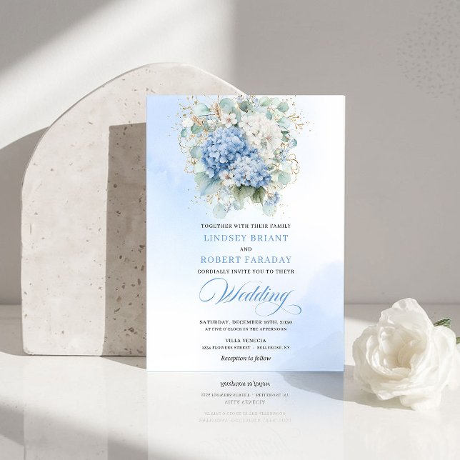 Invitación de boda de jardín de hortensias azules  (Timeless Blue Hydrangea Garden Wedding Invitation)