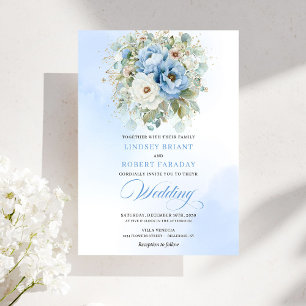 Invitación de boda de jardín de peonía azul polvor