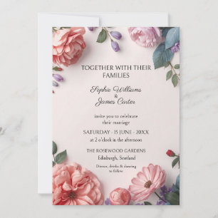 Invitación de boda de jardín de peonía rosa rubor