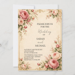 invitación de boda de jardín de rosa antigua