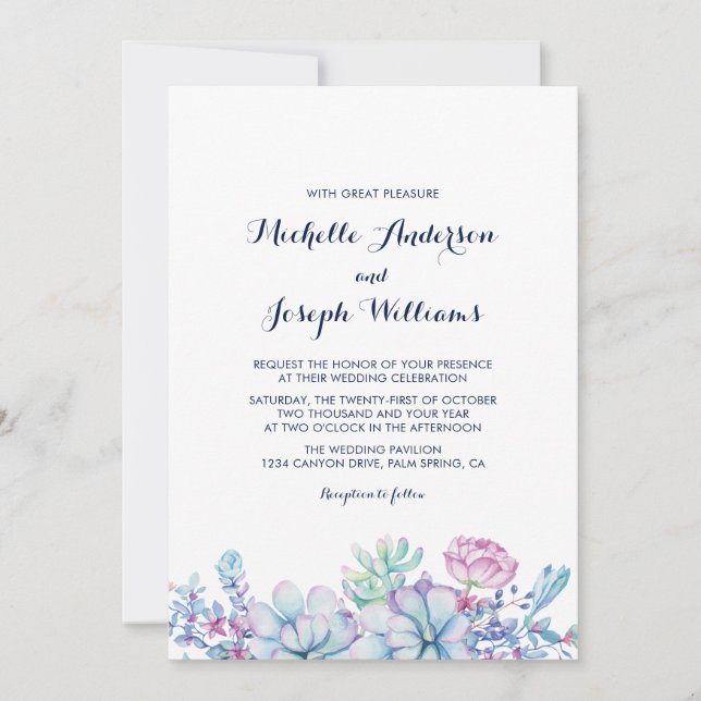 Invitación de boda de jardín de suculentas acuarel (Anverso)