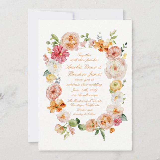 Invitación de boda de jardín de verano con ranúncu (Anverso)