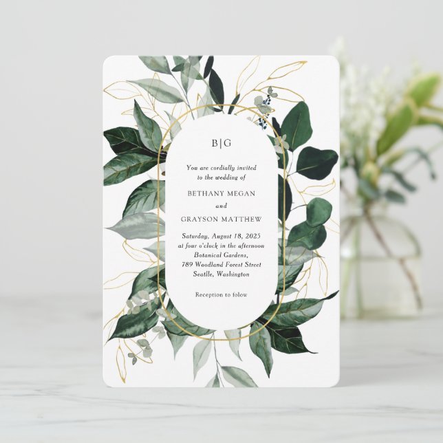 Invitación de boda de jardín de verde botánico de  (Anverso de pie)