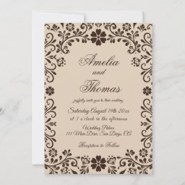 Invitación de boda de jardín elegante marrón beige