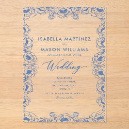 invitación de boda de jardín floral azul polvorien