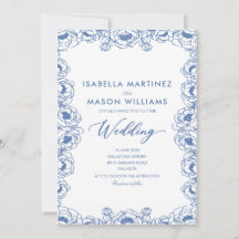 invitación de boda de jardín floral azul polvorien