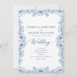 invitación de boda de jardín floral azul polvorien