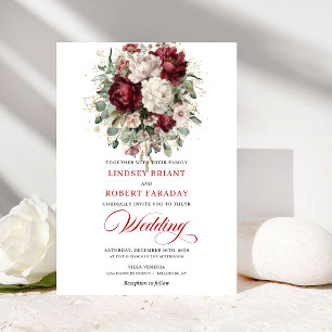 Invitación de boda de jardín floral blanca burgund