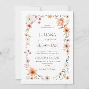 Invitación de boda de jardín floral de flores silv