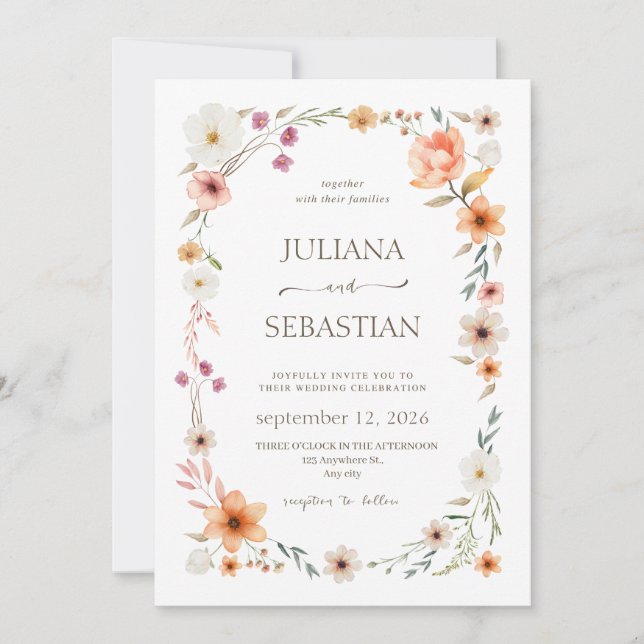 Invitación de boda de jardín floral de flores silv (Anverso)