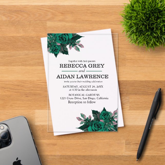 Invitación de boda de jardín floral esmeralda mode (Insitu (Tarjeta de Invitación))