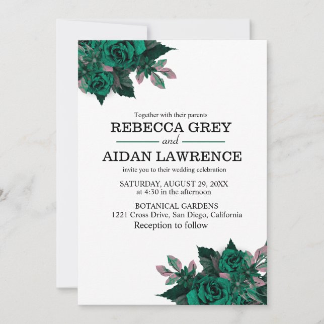 Invitación de boda de jardín floral esmeralda mode (Anverso)