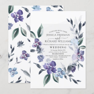 Invitación de boda de jardín floral púrpura polvor
