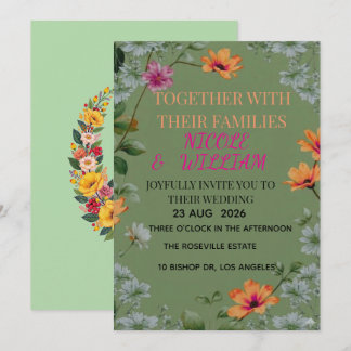 Invitación de Boda de Jardín Floral Verde Salvia
