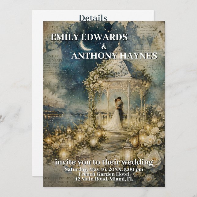 Invitación de Boda de Jardín Romántico (Anverso / Reverso)