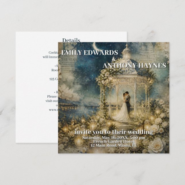 Invitación de Boda de Jardín Romántico (Anverso / Reverso)