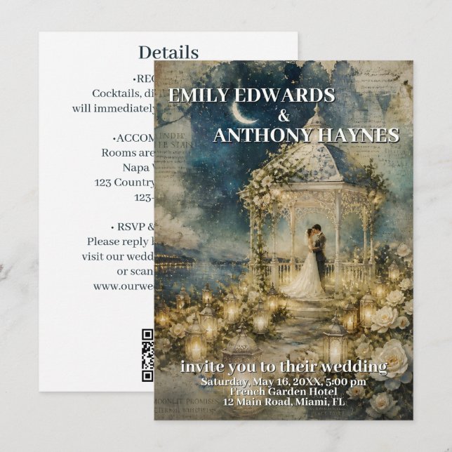 Invitación de Boda de Jardín Romántico (Anverso / Reverso)