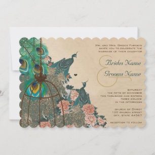 Invitación de boda de jaula de pájaro pavo real vi