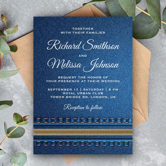Invitación de boda de jeans con cremallera de mezc (Subido por el creador)