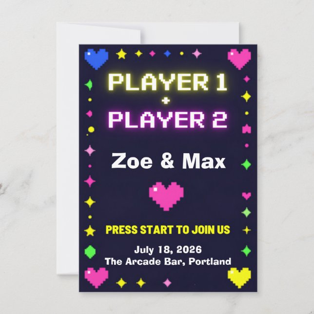 Invitación de boda de juegos retro para Jugador 1  (Anverso)