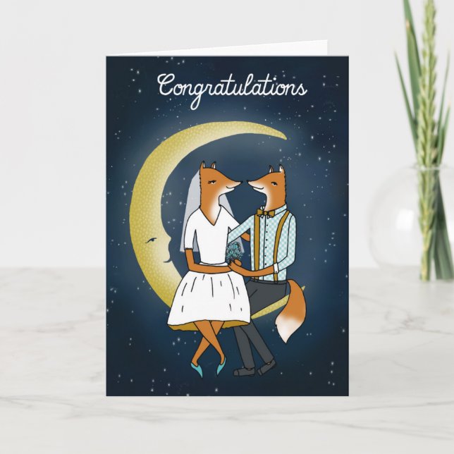 Invitación de boda de la enhorabuena - zorros en (Anverso)