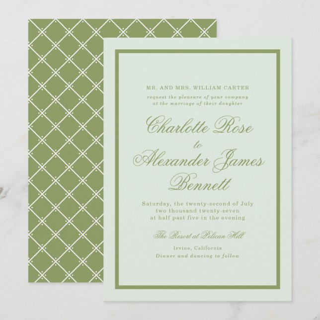 Invitación de boda de la finca Moss Green (Anverso / Reverso)
