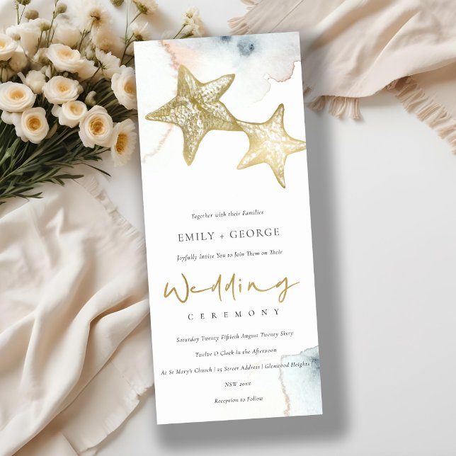 INVITACIÓN DE BODA DE LA PLAYA AZUL DE ORO OSCURO (Subido por el creador)
