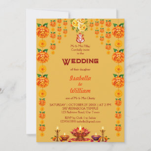 Invitación de boda de lámpara Mehndi floral del su