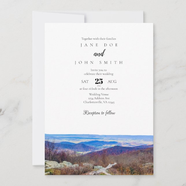Invitación de boda de las montañas de Virginia (Anverso)