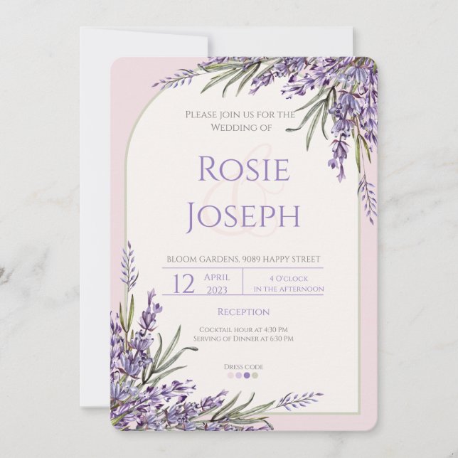 Invitación de boda de lavanda (Anverso)