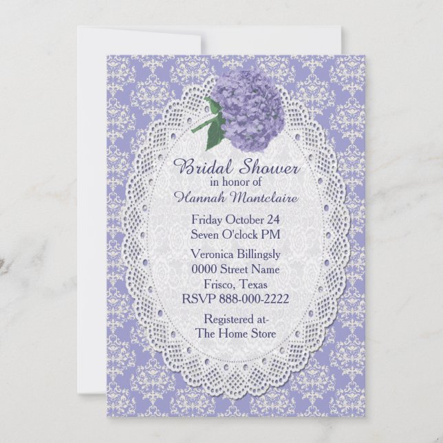 Invitación de boda de lavanda chic damasco para du (Anverso)