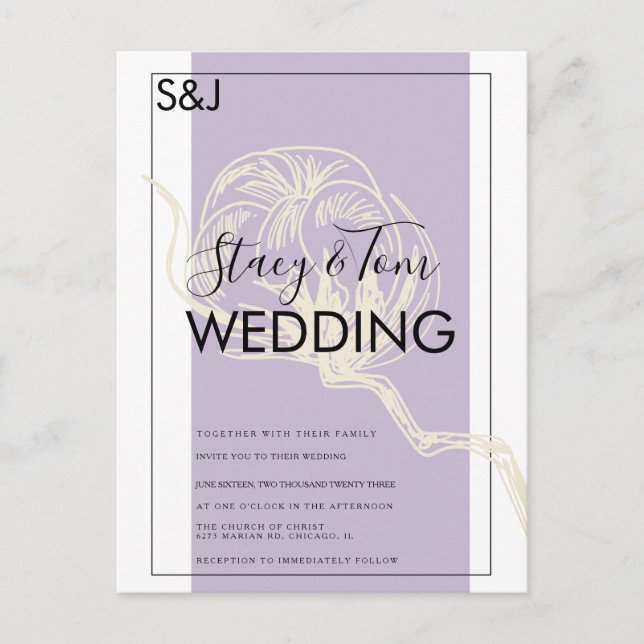 Invitación de boda de lavanda de planta de algodón (Anverso)