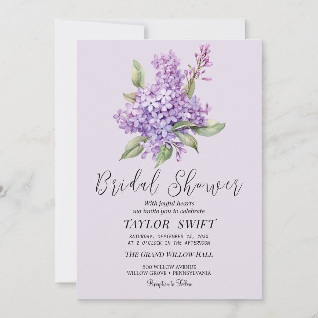 Invitación de boda de lavanda Lila Rústica (Anverso)