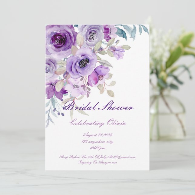 invitación de boda de lavanda morado bonito (Anverso de pie)