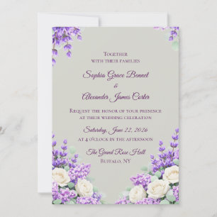 Invitación de boda de lavanda y lilas