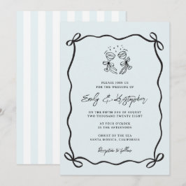 Invitación de boda de lazo azul coqueta