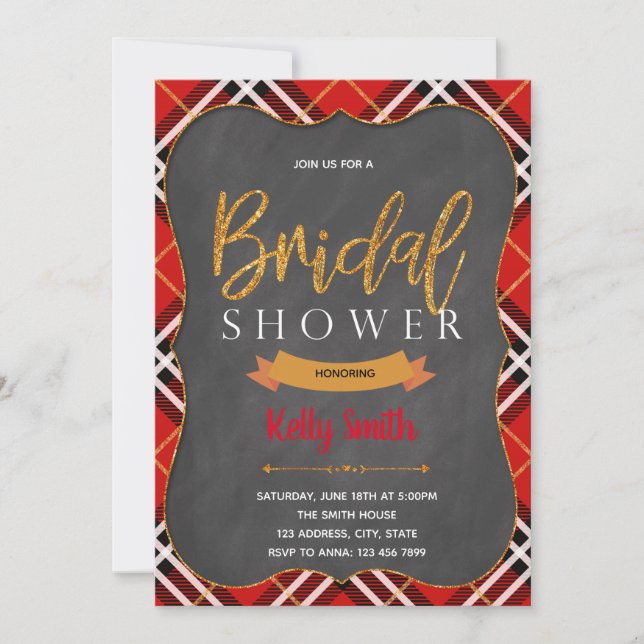 invitación de boda de leñador a cuadros (Anverso)