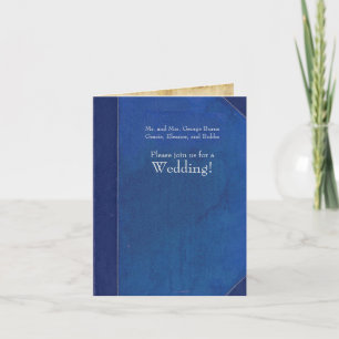 Invitación de boda de libro azul vintage plegable 