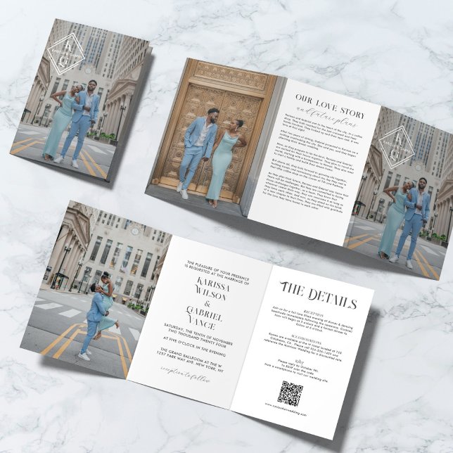 Invitación de Boda de Libro Trifold con Monograma  (Subido por el creador)