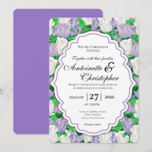 Invitación de boda de Lila y Rosa Blanca - Borde P