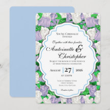 Invitación de boda de Lila y Rosa Blanca con Borde